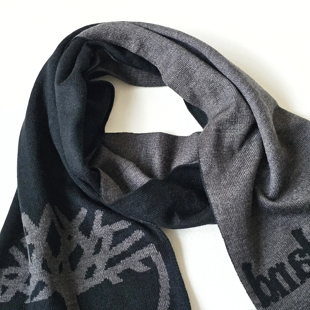 Timberland Reversible Logo Scarf Black Gray NWT